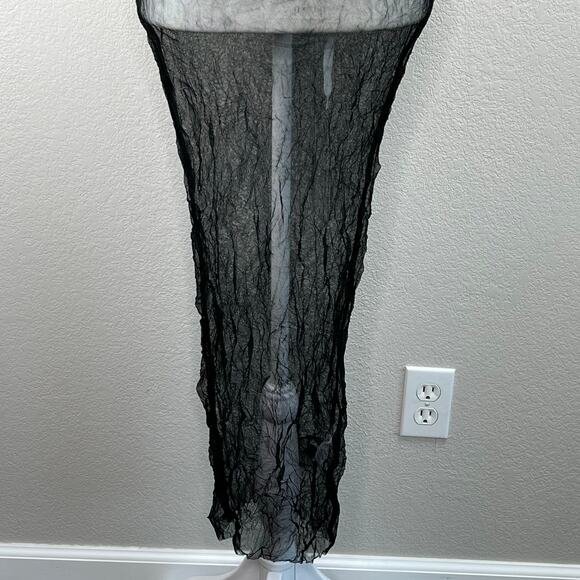 PrettyLittleThing Black Sheer Crush Cowl Neck Swim Cover Maxi Beach Dress 0 NWT - Picture 7 of 12